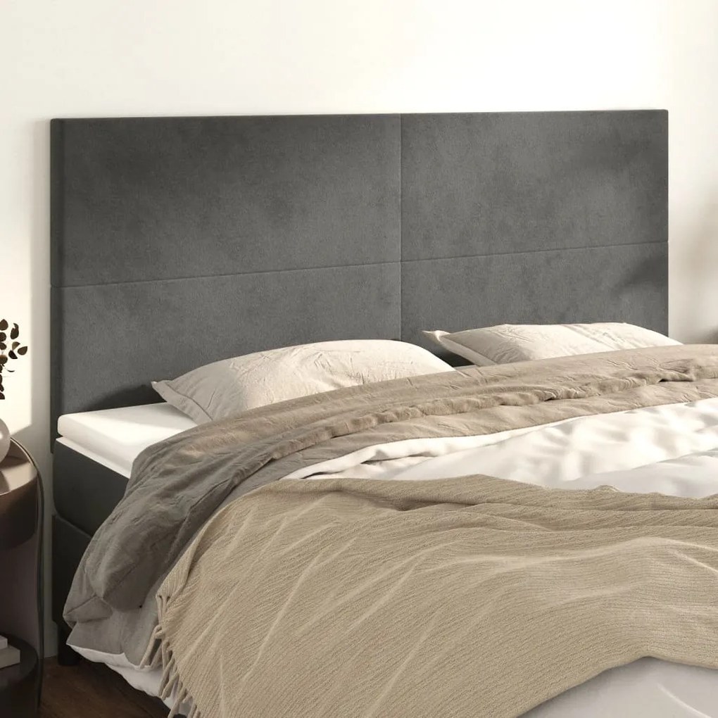 Testiera 4 Pz Grigio Scuro 90x5x78/88 Cm İn Velluto /