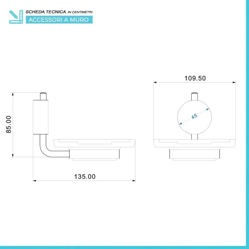 Set accessori a muro 3 pezzi in acciaio cromato e viti incluse Plaza