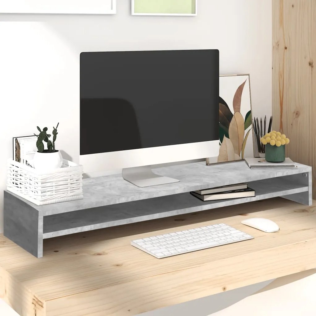 Supporto Monitor Grigio Cemento 100x24x13 Cm Legno Multistrato /