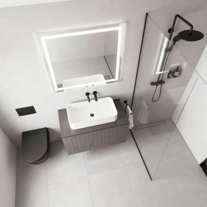Mobile da bagno sospeso sotto lavabo Pixel grid 1 cassetto L 60 x H 40 x P 45.5 cm grigio carbone laccato opaco, con maniglia alluminio brillante