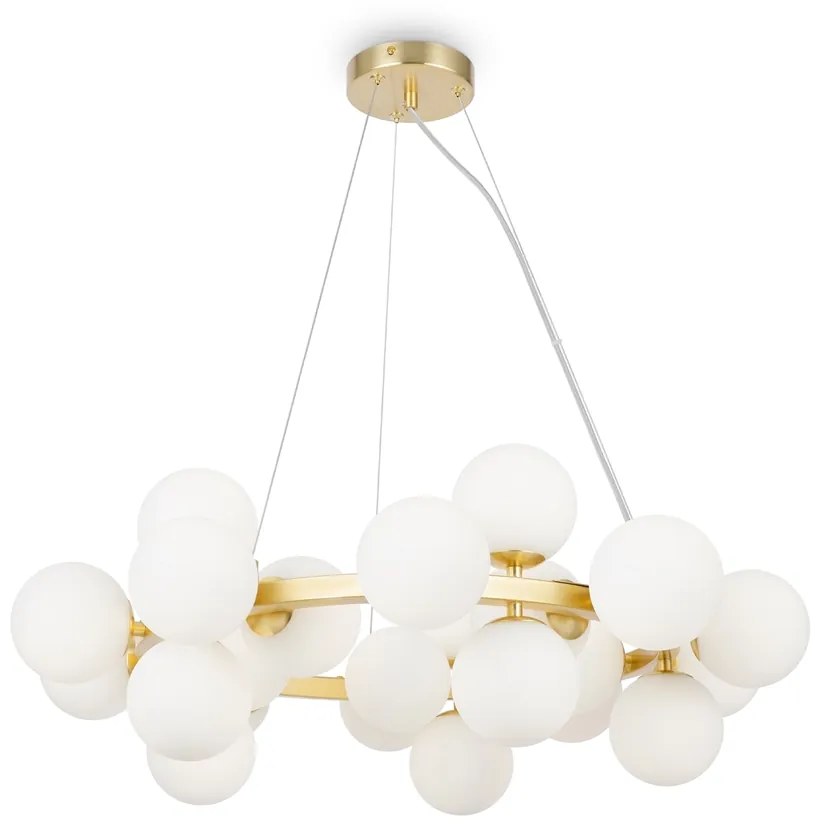 Lampadario Contemporaneo Dallas Metallo Oro 25 Luci Diffusori Bianco Opaco