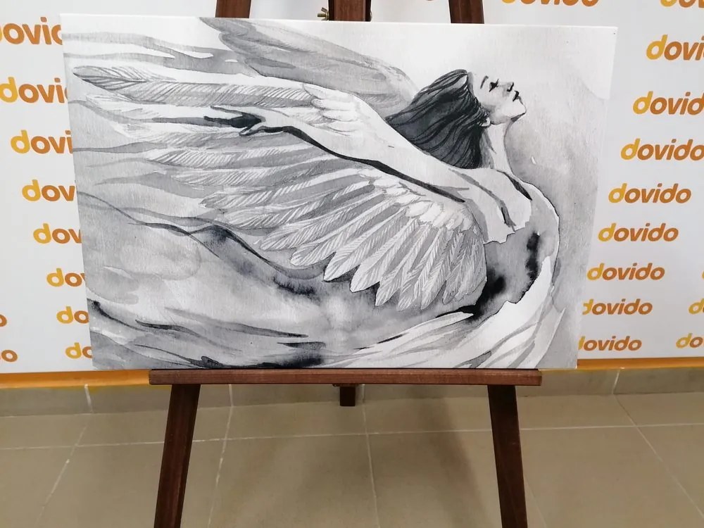 Quadro su tela – Angelo libero in bianco e nero
