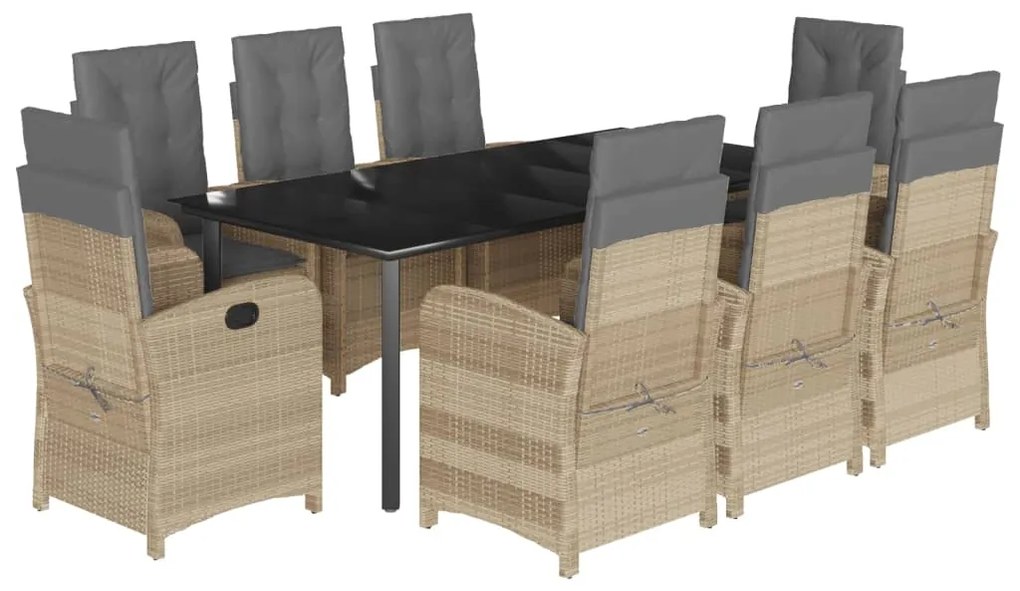 Set pranzo da giardino 9 pz con cuscini beige misto polyrattan