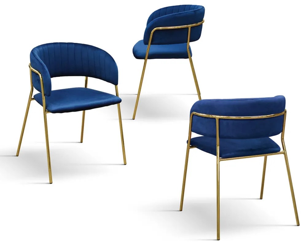 Set di sedie ORCHIES in tessuto effetto velluto blu e struttura in metallo color oro