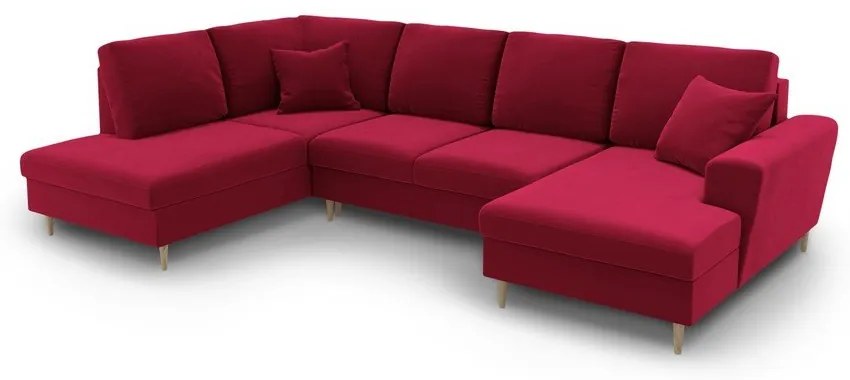 Divano angolare rosso allungabile e con contenitore (con penisola a sinistra/a U) con rivestimento in velluto Kyoto – Cosmopolitan Design