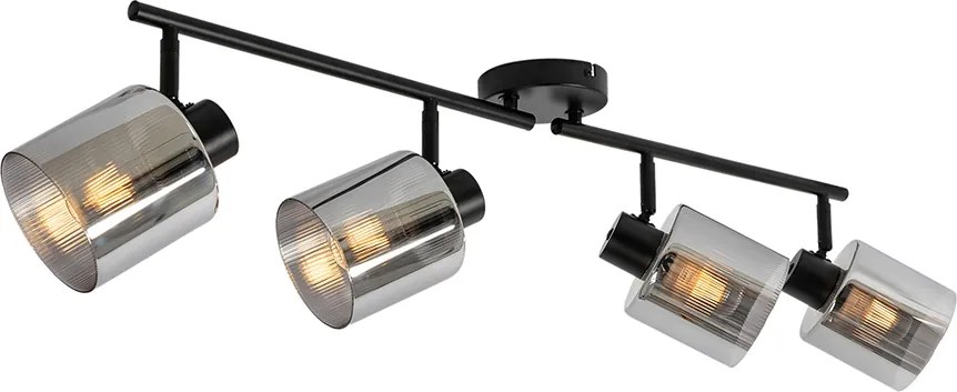 Faretto da soffitto nero con vetro fumé 4 luci orientabili - Laura
