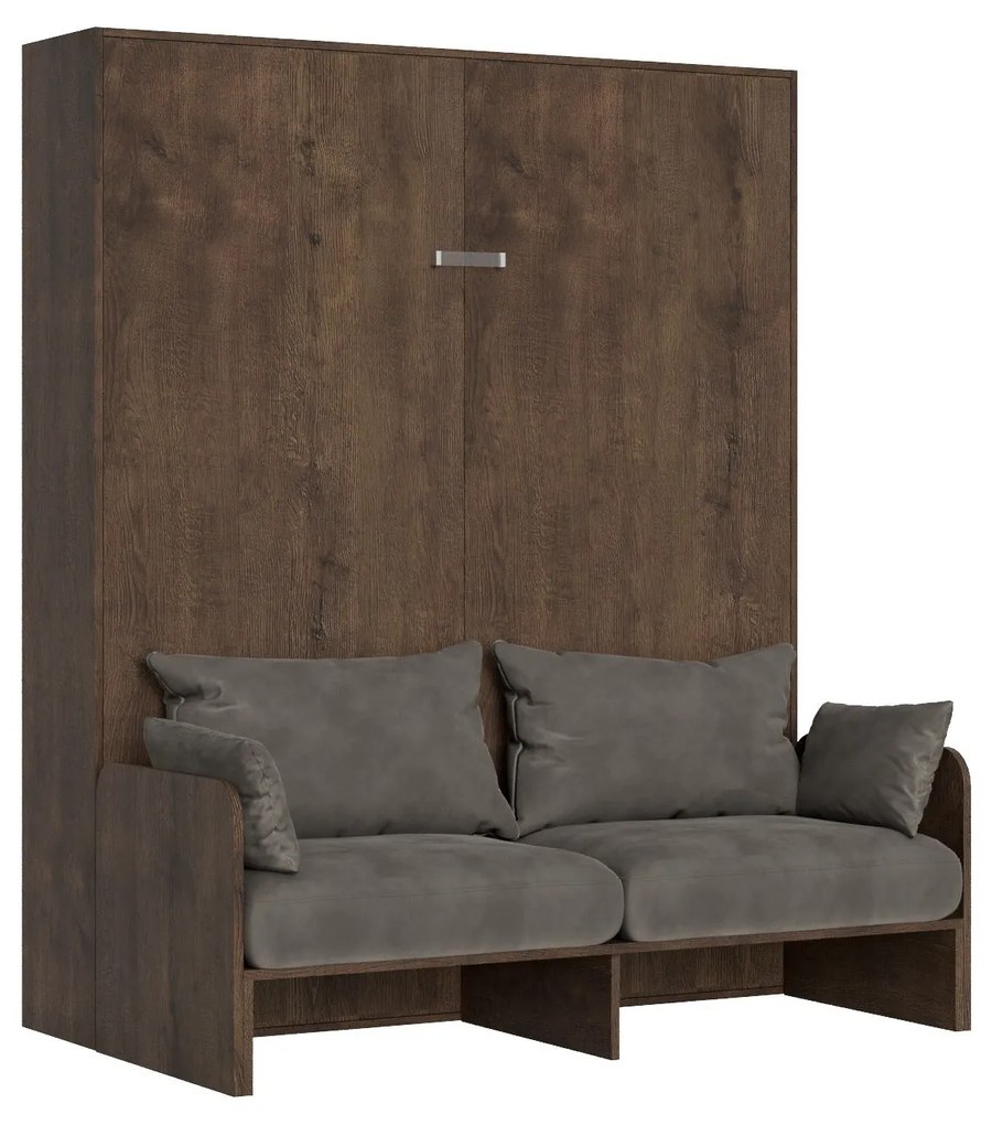 Letto matrimoniale a scomparsa 160 verticale Kentaro Sofà con colonna e pensili, Noce / Classic / ALESSIA 20