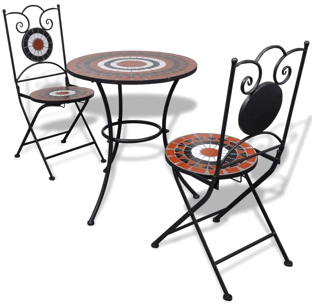 Set Da Bistrot 3 Pz Piastrelle Di Ceramica Terracotta E Bianco /
