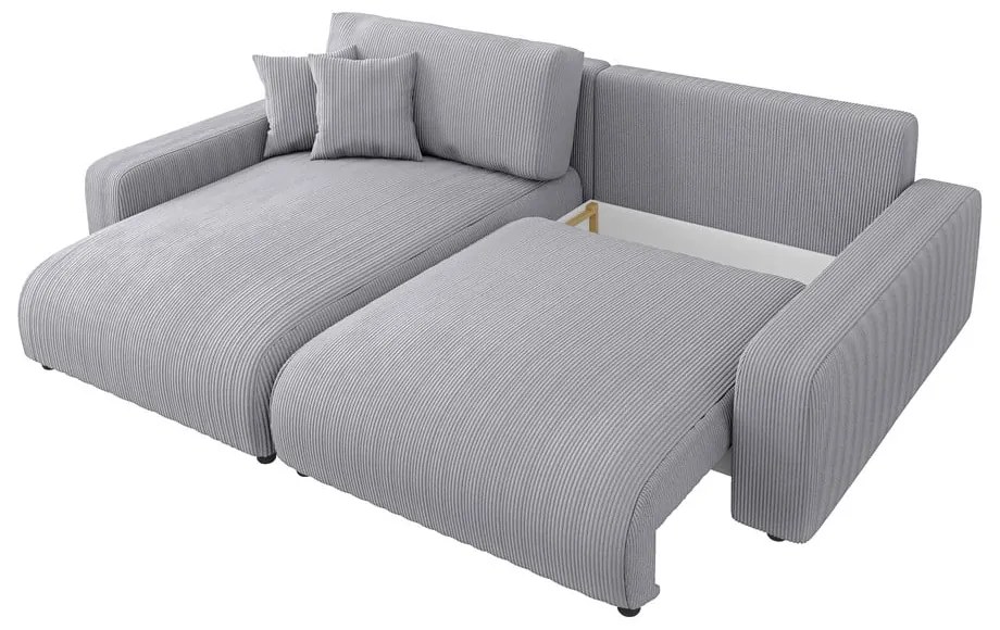 Divano letto in velluto a coste grigio chiaro (penisola variabile) Sara - Ropez