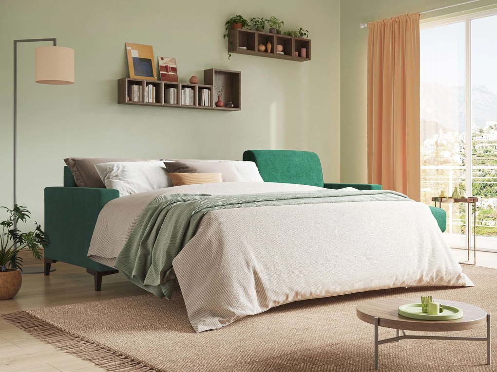 Kafka divano letto angolare in morbido tessuto impermeabile T02 verde