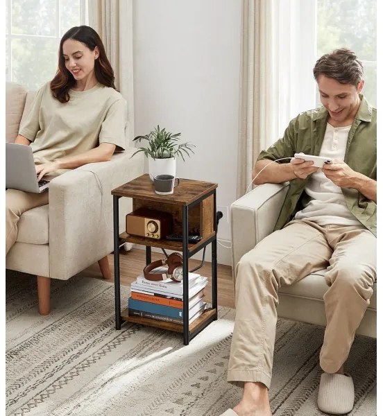 Tavolino da appoggio con prese integrate e porte USB ROD marrone/nero