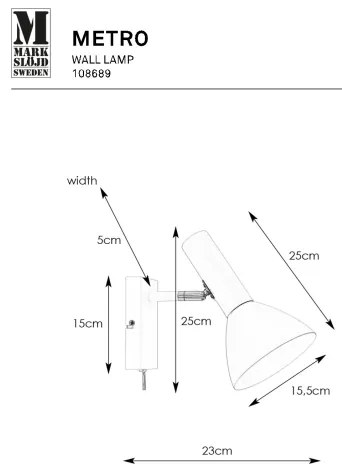 Markslöjd 108689 - Applique METRO 1xE27/40W/230V bianco