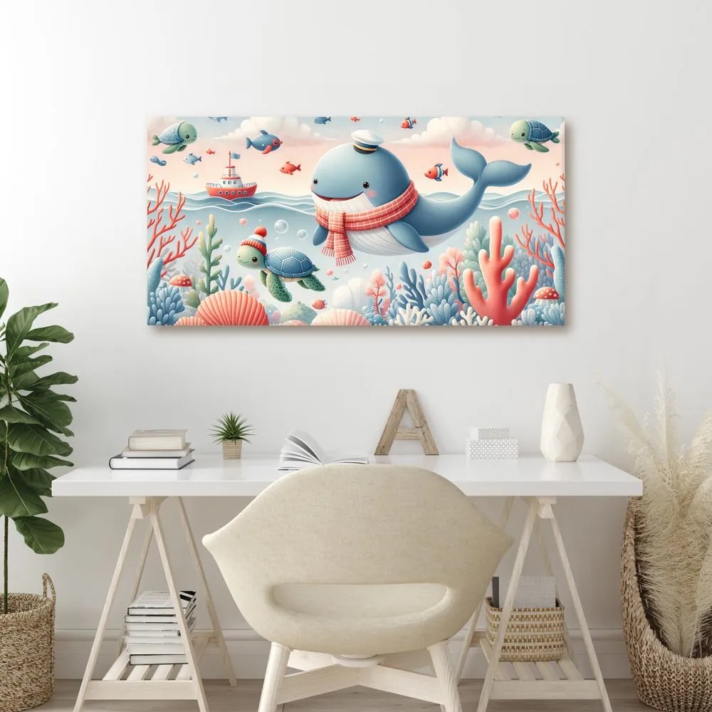Quadro su tela – Balena e tartaruga nell’oceano