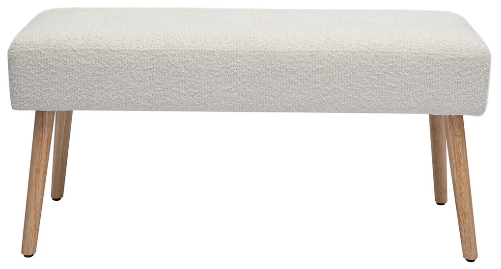 Panca scandinava lavorazione capitonné in tessuto effetto lana bouclé bianco e legno chiaro L96 cm GUESTA