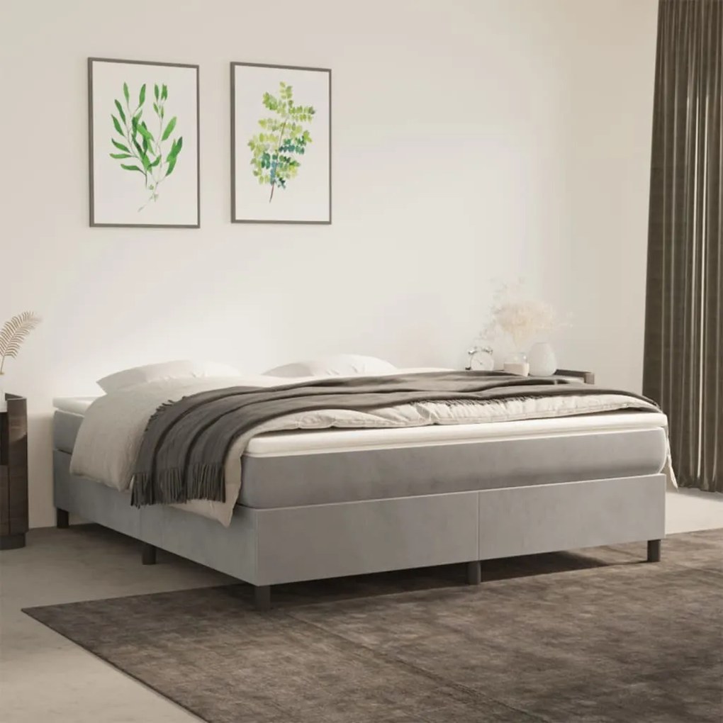 Giroletto A Molle Con Materasso Grigio Chiaro 160x200cm Velluto /