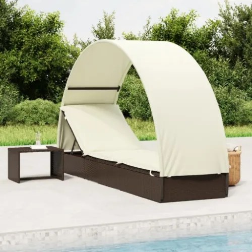 Lettino con Tetto Rotondo Marrone 211x57x140 cm Polyrattan