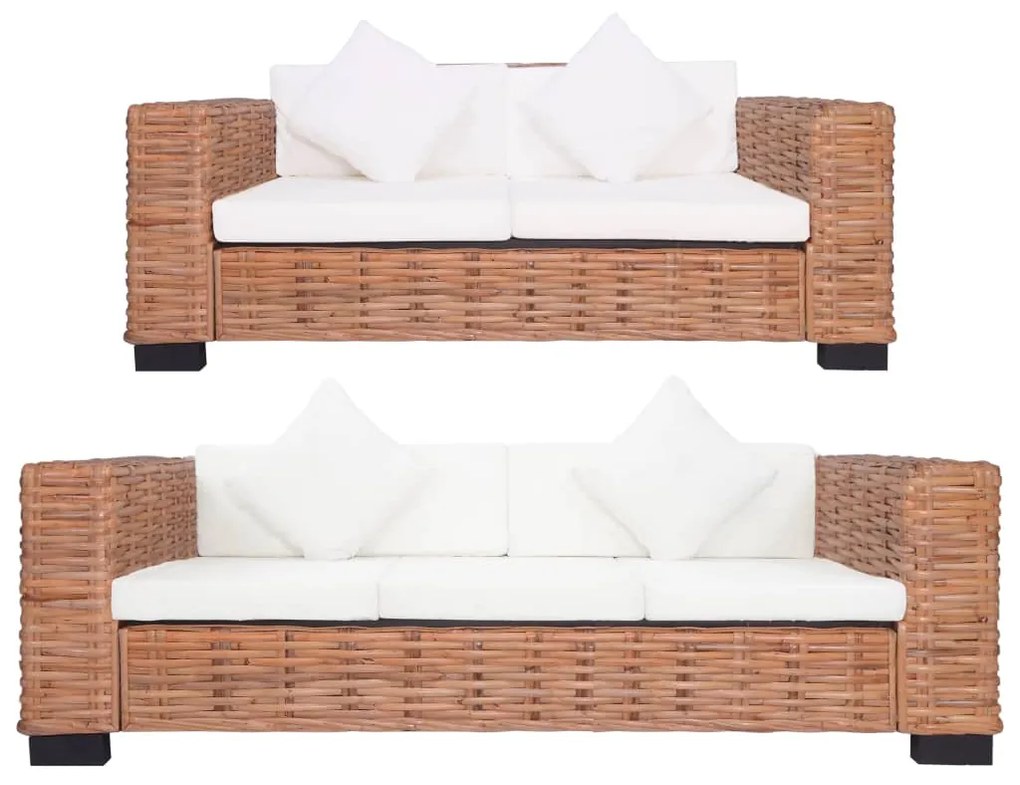 Set di divani con cuscini 2 pz in rattan naturale