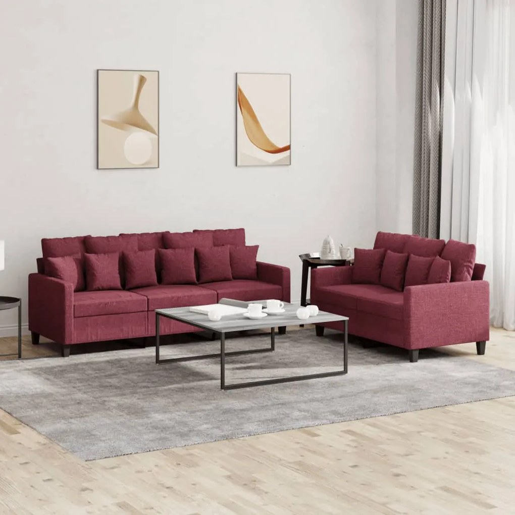 Set Di Divani 2 Pz Con Cuscini Rosso Vino İn Tessuto /