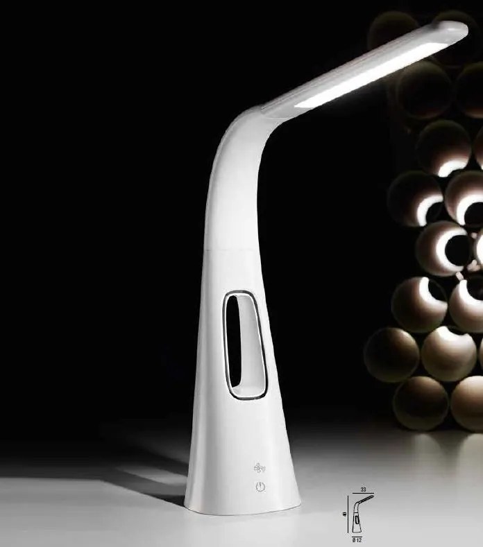 Lampada da tavolo flex in plastica colore bianco con ventilatore (ULTIMI DISPONIBILI - N°1)