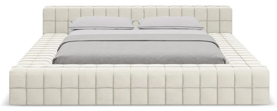 Letto matrimoniale imbottito crema con griglia 160x200 cm Akela - Makamii