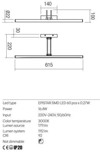 Redo 01-3470 - Lampada LED da quadro IKON LED/16,4W/230V 61,5 cm CRI 92 bianco