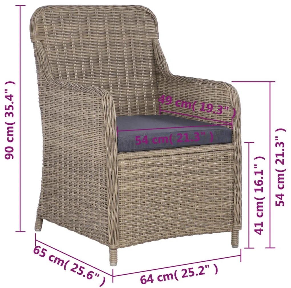 Set da Bistro 3 pz con Cuscini in Polyrattan Marrone