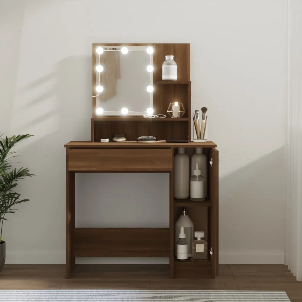 Toeletta Con Led Rovere Marrone 86,5x35x136 Cm /