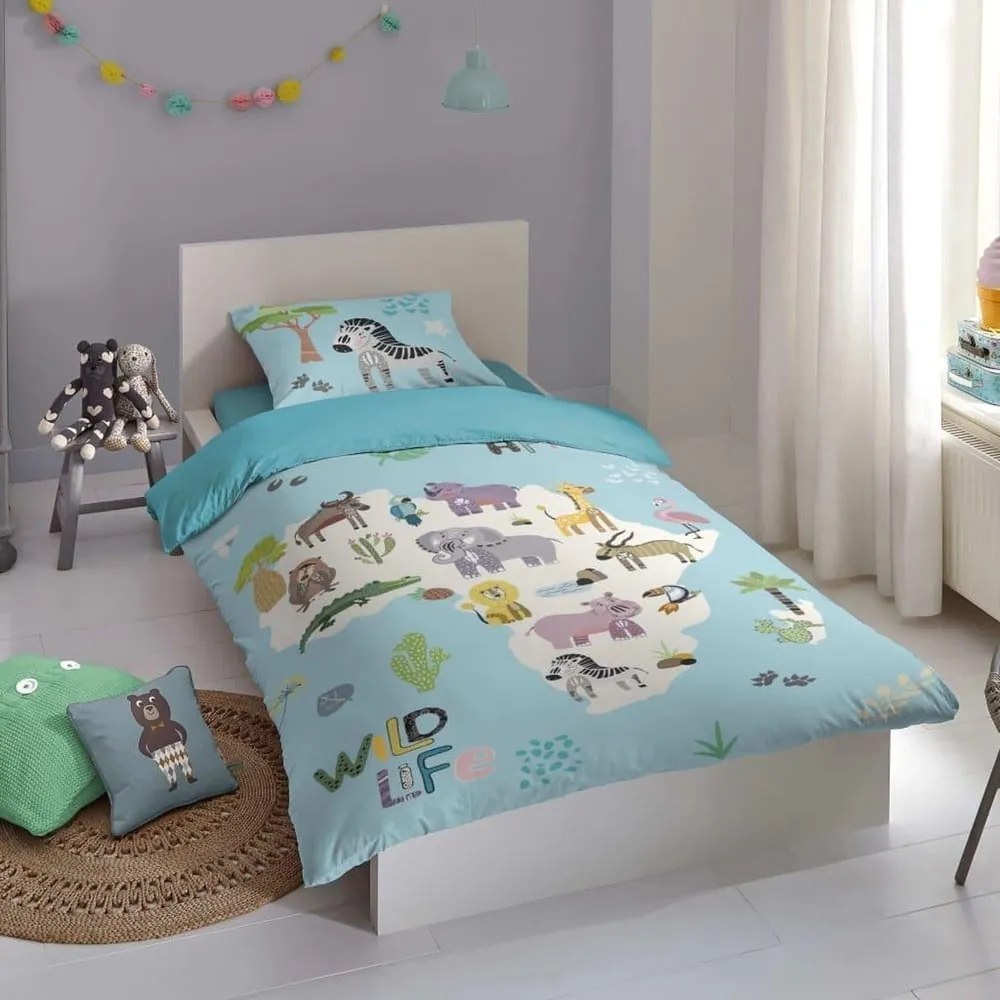 Set copripiumino e federa da bambini blu per letto singolo/per letto esteso 140x220 cm Wild Life – Good Morning