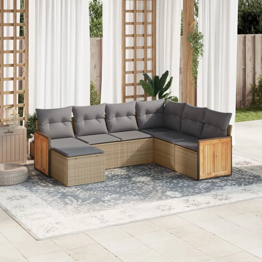 Set divani da giardino 7 pz con cuscini beige in polyrattan