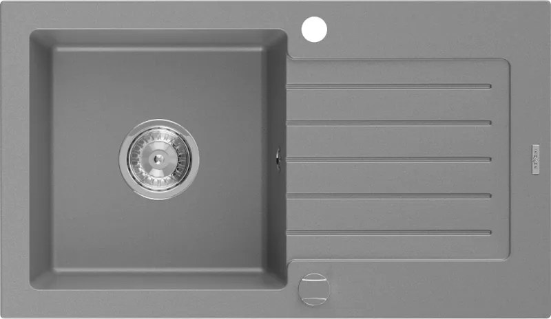 Mexen Pablo lavello in granito a 1 vasca con sgocciolatoio 752 x 436 mm, grigio, sifone cromato - 6510751010-71