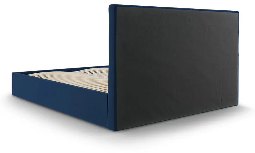 Letto matrimoniale imbottito blu scuro con contenitore con griglia 160x200 cm Nerin - Mazzini Beds