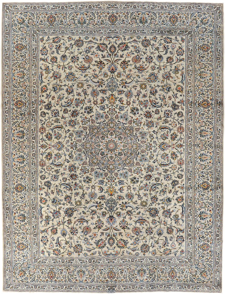 Kashan Tappeto 400x300 Beige (Iran) Annodato A Mano