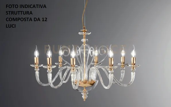 Lampadario debussy 12 luci trasparente e oro attacco e14 d.84cm