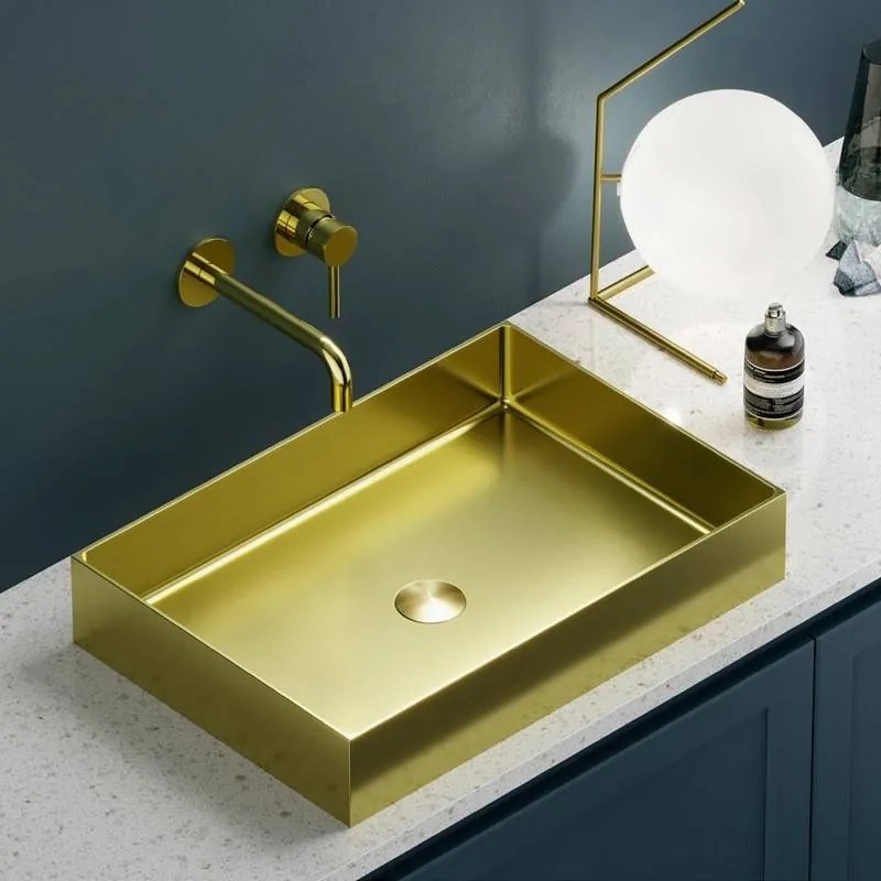 Kamalu - lavabo appoggio rettangolare in acciaio finitura oro | ksa-550g