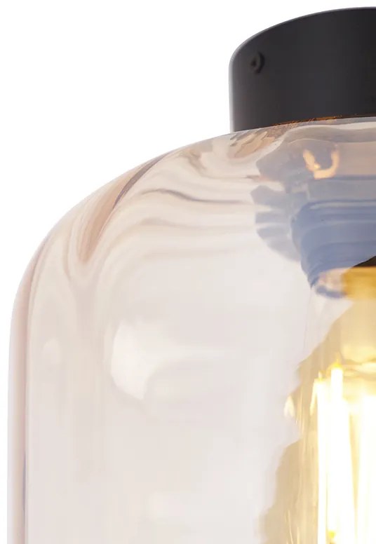 Plafoniera di design nera con vetro ambrato - Qara