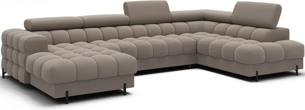 Divano angolare marrone chiaro allungabile (con penisola a destra/a U) con rivestimento in velluto Feraria – ELTAP