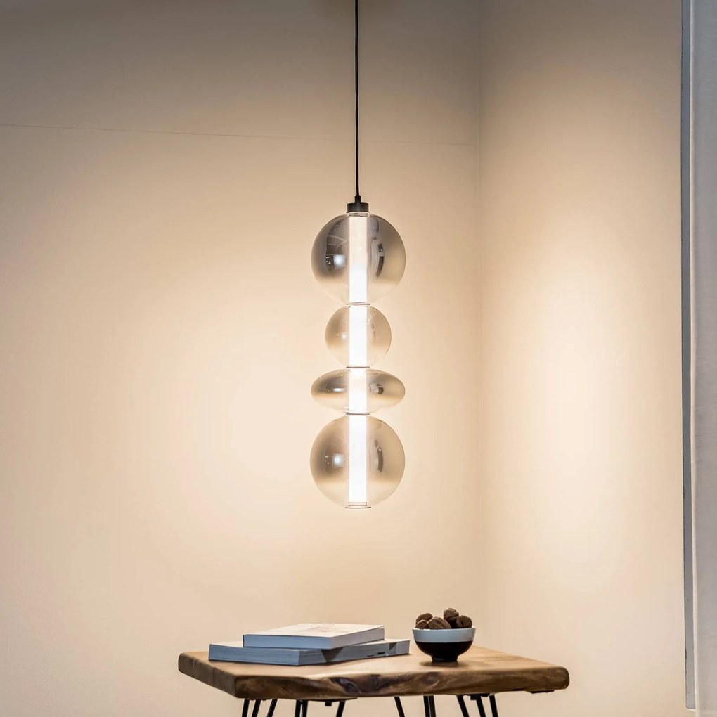 Eko-Light Lampada LED a sospensione Daphne, vetro grigio trasparente, altezza 62 cm