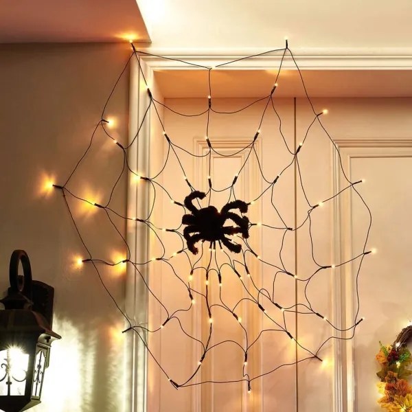 Catena decorativa LED HALLOWEEN LED/5V/8 funzioni ragnatela + telecomando