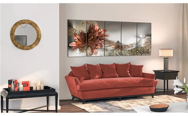 Quadro Lilies and Abstraction  Colore Beige, Dimensioni e Misure 200x80