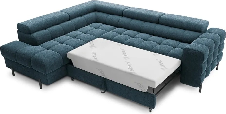 Divano angolare blu allungabile/con contenitore (con penisola a sinistra/a L) con rivestimento in bouclé Ferucce – ELTAP