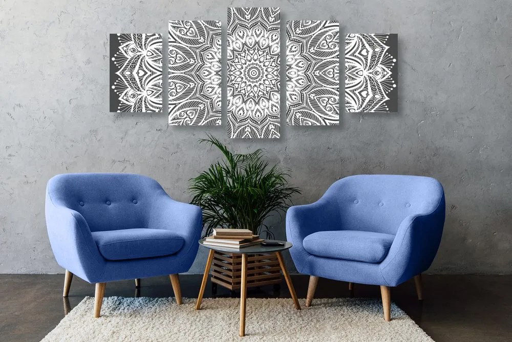 Quadri 5 pezzi – Mandala armonia in bianco e nero