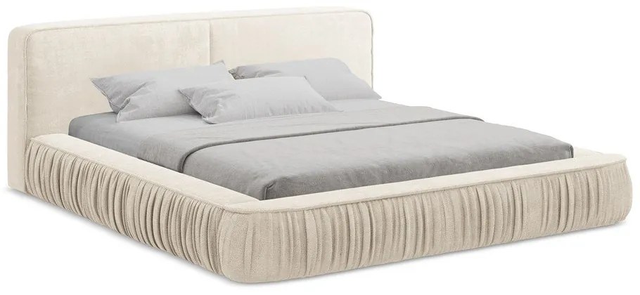 Letto matrimoniale imbottito color crema con contenitore e rete inclusi 160x200 cm Keoni – Makamii