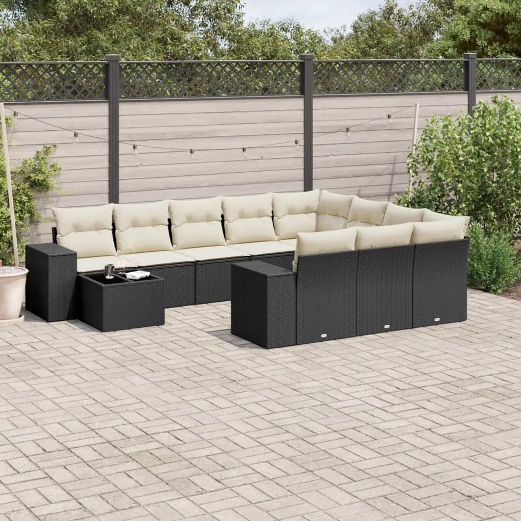 Set Divani da Giardino 11 pz con Cuscini in Polyrattan Nero