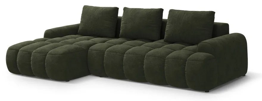 Divano angolare verde allungabile/con contenitore (con penisola a sinistra/con chaise lounge) con rivestimento in velluto Linz – Cosmopolitan Design