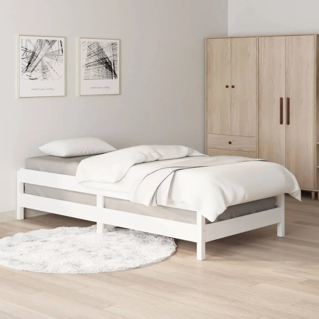 Letto impilabile bianco 90x190 cm in legno massello di pino