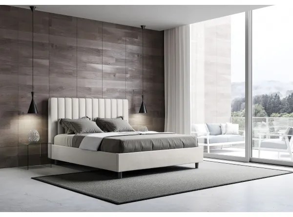 Letto matrimoniale contenitore imbottito 160x210 similpelle bianco Agueda