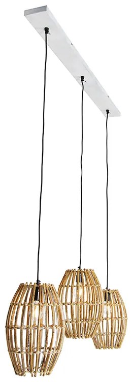 Lampada a sospensione in bambù con paralume bianco oblungo 3 luci - Canna Capsule