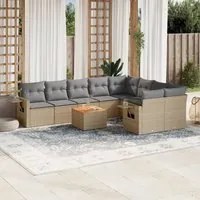 Set Divano da Giardino 10 pz con Cuscini Beige in Polyrattan 3224722