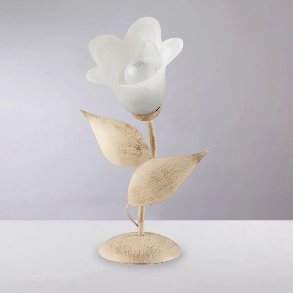 Lumetto 1 Luce Avorio Oro Olga Ferro Battuto Vetro BeLight