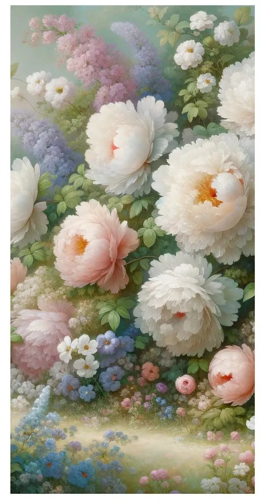 Quadro su tela – Peonie romantiche in un prato fiorito